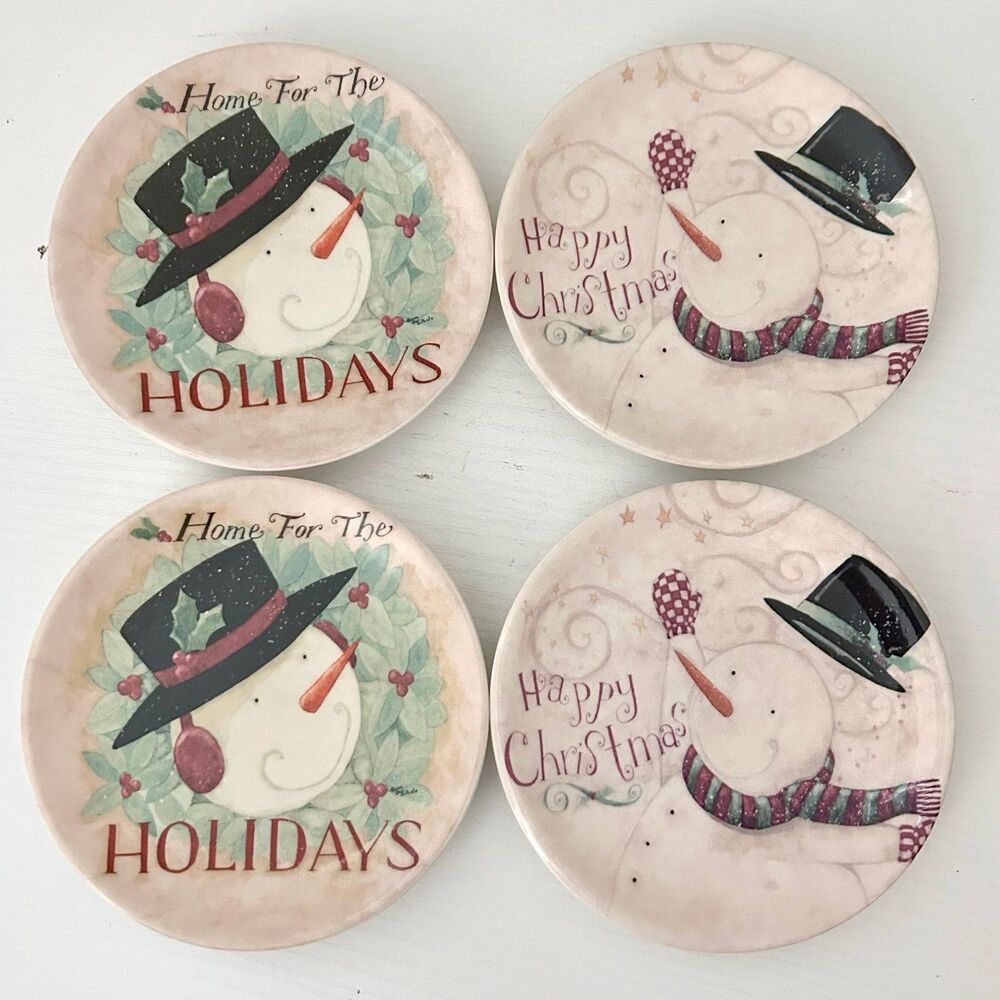 Lang Party Christmas Snowman Plates 4.25” Set of 4 By Dan DiPaola 2007